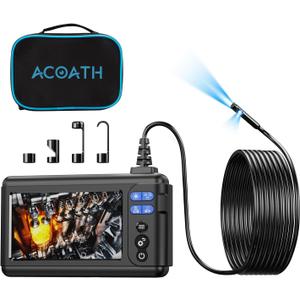 Borescope Endoscope Camera with Light, Dual-Lens 1080P HD Industrial Inspection Camera with 8 LED Lights, 16.5Ft Semi-Rigid Snake Cable, 5" IPS Screen, 32GB Card, IP67 Waterproof Sewer Tools (16.5FT Snake Camera)