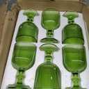 24 Pcs Green Vintage Wine Glasses, 11 Ounces Colored Glass Water Goblets, Unique Embossed Pattern High Clear Stemmed Glassware Wedding Party Bar Glass Drinking Cups Fancy Glasses Vertical Line Set, Set of 24