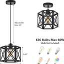 XSDeTu 2 Pack Farmhouse Pendant Lights, Modern Black Hanging Light Fixture with Hexagonal Cage, Industrial Metal Ceiling Lights, Adjustable Lantern Pendant Lighting for Kitchen Island Sink Hallway