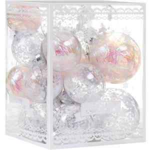Christmas Ornaments Ball Set-Shatterproof Clear Plastic Decorative Baubles for Xmas Tree House Holiday Wedding Party Decoration,20pcs White (Style 4)