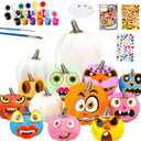Pumpkin Decorations Halloween Crafts for Kids 13Pcs White Artificial Pumpkin Painting Kit with Sticker Kids DIY Arts and Crafts for Halloween Party Thanksgiving Classroom Home Fall Decor (SML, Colorful)