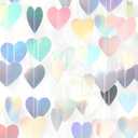 Iridescent Disco-Holographic Heart Garland - 52Ft Wedding Hanging Decoration Neon Streamers Banner, Perfect for Bridal Shower, Birthday, Baby Shower, Engagement, Valentines Day Decor (Laser Silver)