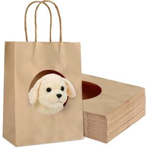 30Pcs Adopt A Puppy Party Gift Bags Animals Adoption Brown Treat Bags with Handle Holes Dog Cat House Party Supplies for Gift Giving Animal Theme Birthday Supplies (Stuffed Animals Not Included)