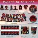 88PCS Birthday Party Full Supplies Kit：1 Banner + 6 Hanging Swirls + 20 (9-inch) Plates + 20 (7-inch) Plates + 20 Napkins + 20 Cups + 1 Tablecloth