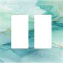 Decorative Outlet Covers Teal Marble Pattern 2 Gang Double Rocker Light Switch Cover Plate Electrical Switch Plate Cover Decorate GFCI Wall Plate for Home Farmhouse Decor