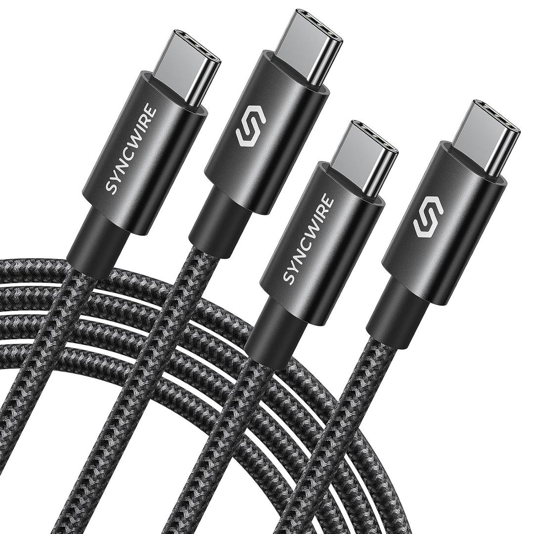 2 x SYNCWIRE USB C to USB C Cable(6ft, 2Pack), Durable Nylon USB C Charger Cable, 60W(3A) Type C Fast Charging for iPhone 15/15 Pro/15 Plus/15 Pro Max MacBook Pro Samsung Galaxy  Black