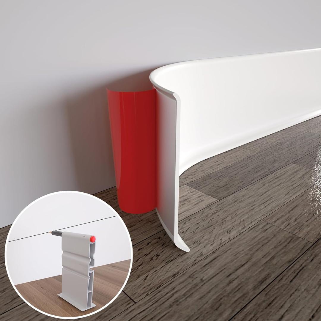 COUKIU Flexible Baseboard Molding Trim, 6 Inch x 40 Feet Self-Adhesive Vinyl Wall Base Cove Base, Peel and Stick Rubber Wall Base Moulding Trim(S152, White)