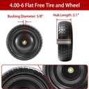 13" Flat Free Solid Tire, 4.00-6, for Gorilla Cart, Wagon & Wheelbarrow, 5/8" Bearings, 2.1" Offset Hub, 4 Pack, 4pcs