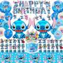 53 Pcs Blue Party Supplies, Birthday Decorations Set Include Banner, Balloons, Hanging Swirls, Cake Toppers, Tablecloth for Cartoon Theme Party