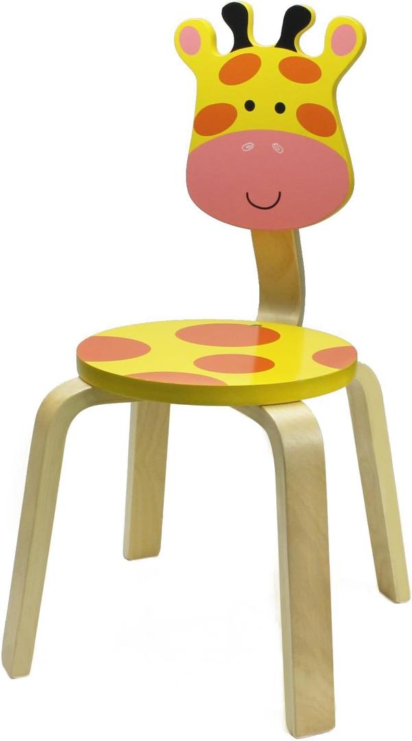 iPlay, iLearn 10 Inch Kids Solid Hard Wood Animal Chair, Stackable Wooden Finished, Preschool, Daycare, Bedroom, Playroom, Nursery Seat, Giraffe Furniture Stool for Toddlers, Children, Boys, Girls (Yellow)