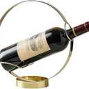 Modern Single Wine Bottle Display Stand, Gold Circle Design with Woven Base, Decorative Holder