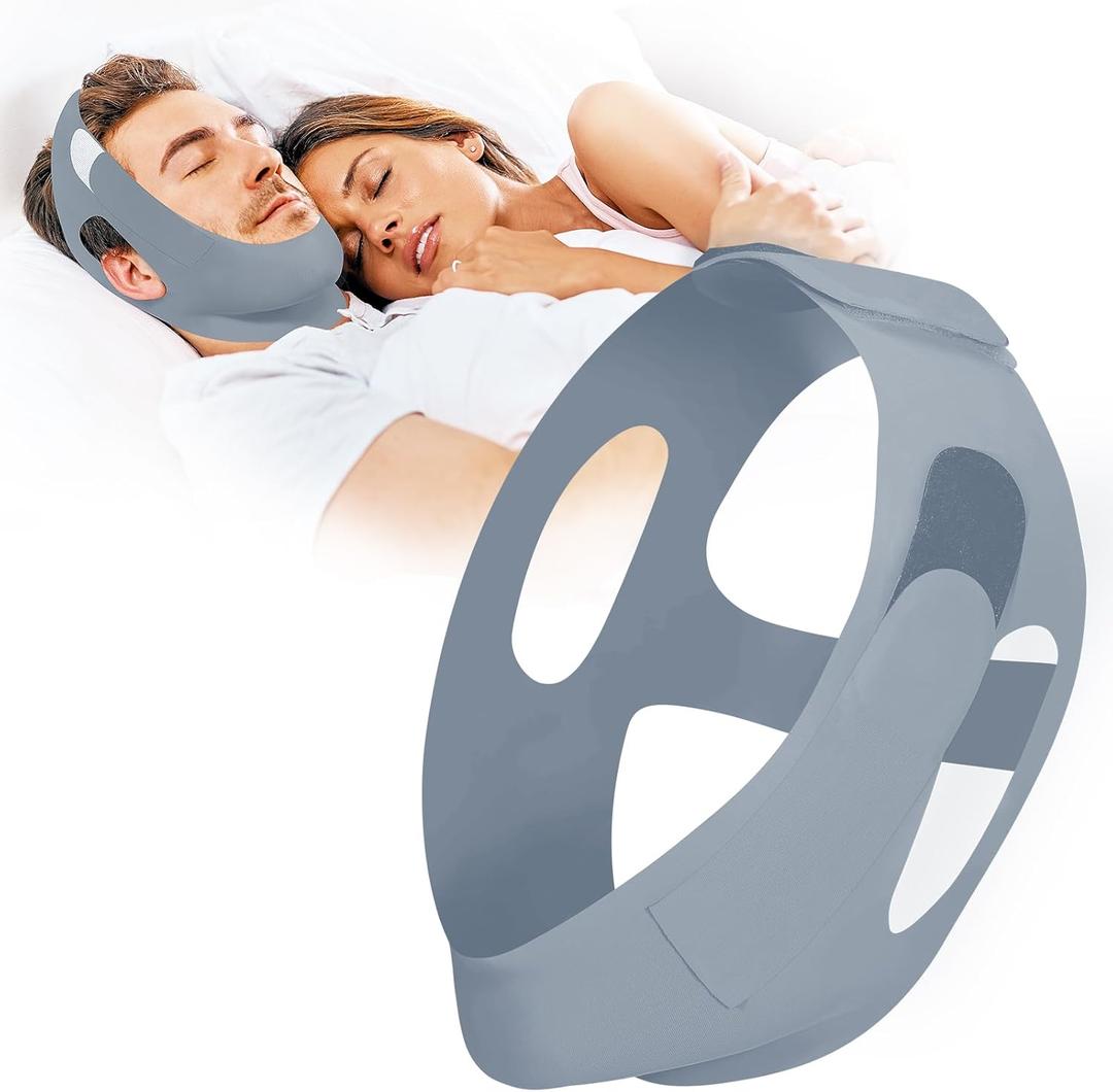 OHELEEP Anti Snore Chin Strap for CPAP Users, Snore Stopper Adjustable, Chin Strap for Sleeping Comfortable Stop Snoring Solution, Anti Snoring Devices Breathable and Reusable, Gray, M