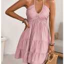 SOLY HUX Women's Summer Mini Dress Halter Backless Sleeveless A Line Ruffle Hem Flowy Cami Dresses Sundress Pure Light Pink XX-Large