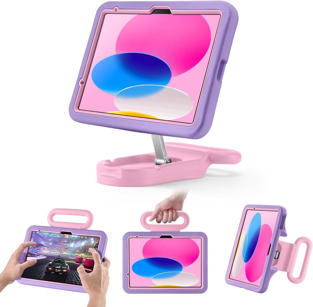 Kids Case for iPad (A16) 11th/10th Gen 10.9'' 2025/2022,Adjustable Portrait/Landscape Stand/Drop Proof with Handle,Child Friendly Case for iPad Air 11 (M4/M3/M2) 2026/2025/2024 (PurplePink)