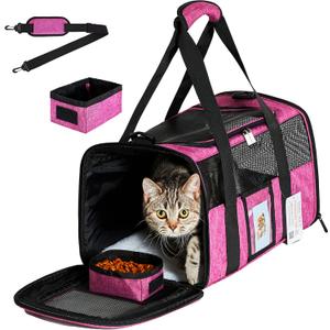 Cat Carrier for Cats Small Dogs, Kitten,Puppy Pet Carrier for Small Medium Cats Under 15lb, Collapsible Soft Sided TSA Approved Travel Carrier, Red