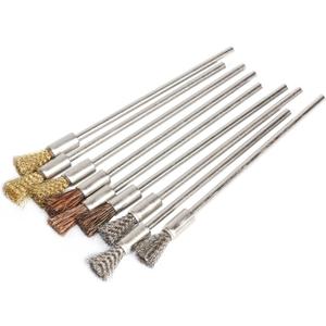 Wire brush 9pc/10Pc Stainless Steel Wire End Brush Brass Pen Shape Bristle Scratch Brushes Extension rod 1/8" Shank For Power Rotary Tool Power tool accessories (Color : Mix 9pcs)