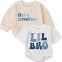 2PCS Baby Boy Little Bro Romper Set, Baby Bodysuit, Newborn Boy Gift, Baby Boy Outfit, Cute Little Bro Baby Outfit (White)