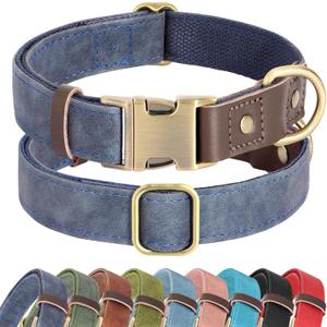 Didog Soft PU Leather Dog Collar for Large Dogs,Classic Adjustable Wide Dog Collars with Quick Release Metal Buckle,Easy Clean and Comfortable with Nylon Lining,Blue,XL Neck 20-27", Width 1.2"