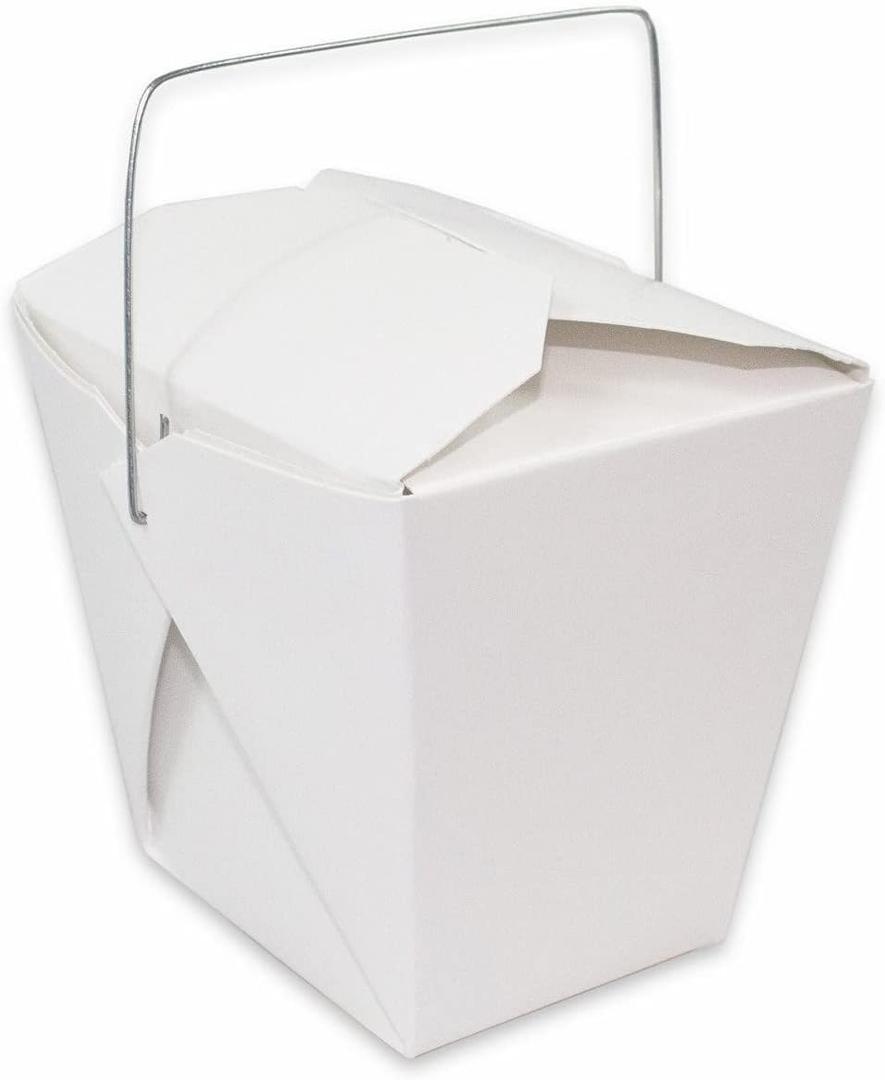 White Chinese Asian Paper Take Out Box with Wire Handle, Leak and Grease Resistant Stackable to Go Boxes (10, 32OZ)