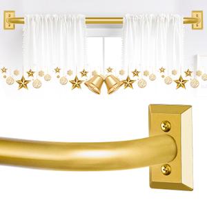 TVWOO Gold Wrap Around Curtain Rods 48 to 90 Inch:Blackout Adjustable Window Curtain Rod,Room Darkening Heavy Duty Curved French Metal Single Drapery Rods for Bedroom Kitchen Easy Install,Brass Gold
