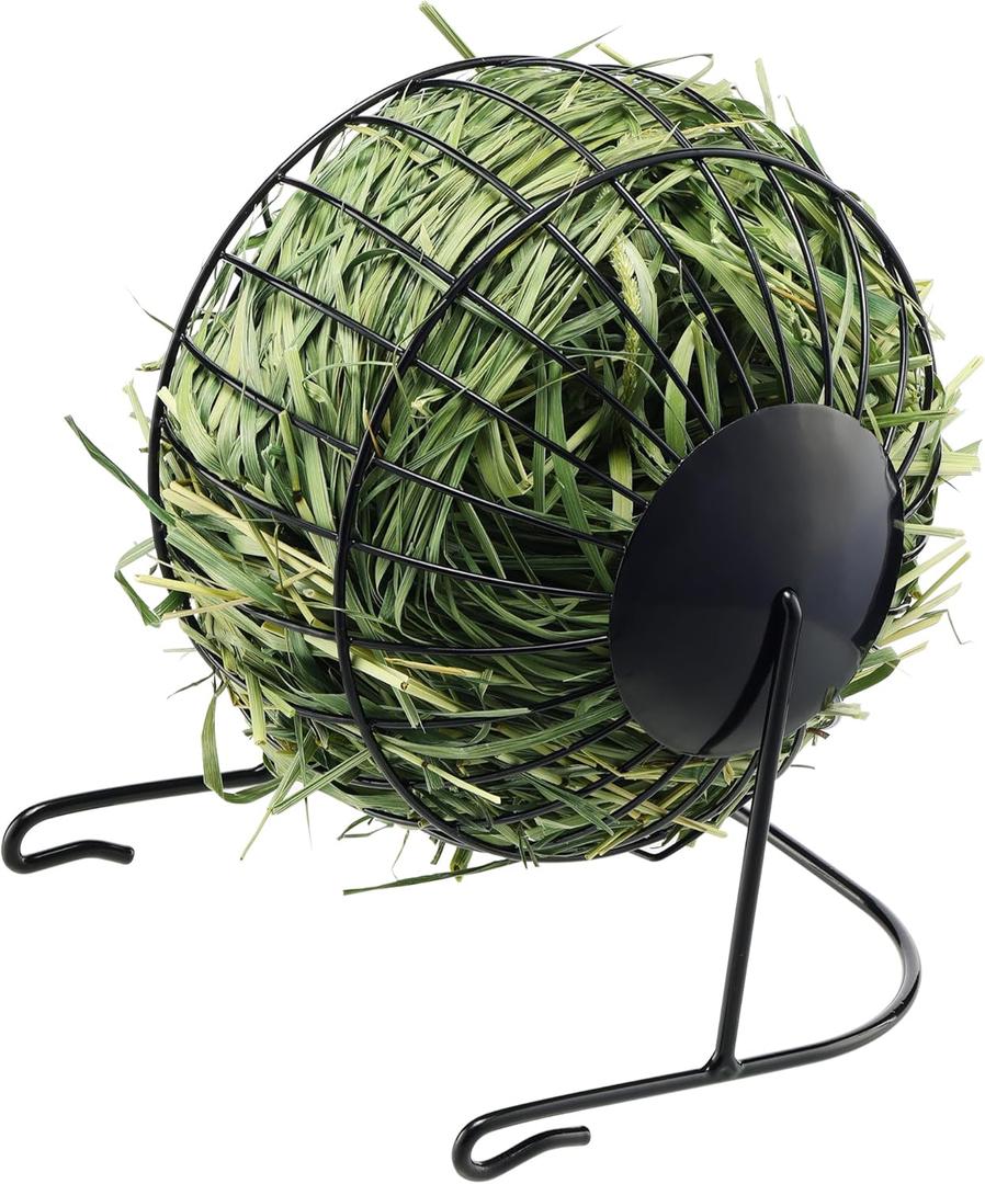 Navaris Metal Rabbit Hay Feeder - Durable Hay Spinning Accessories for Rabbits and Guinea Pigs - Entertaining Feeding Wheel Rack, Bowl with Convenient Door