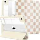 MrARTIST for iPad Air 11 Inch Case M3/M2 - Air 5th/4th Generation 10.9" Cute Women Girls Girly Kawaii Aesthetic Kawaii Design for Apple Air Tablet Cover with Pencil Holder, Khaki Checkered