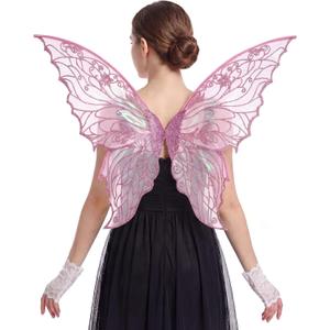 Fairy Wings for Women with Lace Gloves, Butterfly Cosplay Wings,Iridescent Costume Wings for Party Photography Adult Dress Up