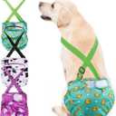 Avont 3 Pack Washable Female Dog Diaper with Suspender, Reusable Girl Doggie Diapers for Small Medium Large Doggy in Heat Cycle Period Incontinence (Green/White/Purple)