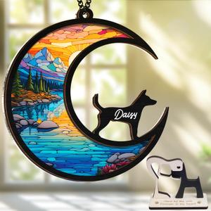 vinatimes 6'' Fox Terrier Dog Memorial Suncatcher Personalized Dog Name Ornament Sympathy Gifts for Dog Lovers Pet Bereavement Present Dog Remembrance Keepsake Window Car Hanging SCD-B2-6-02