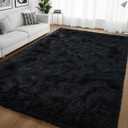HQAYW Fluffy Area Rugs for Living Room Bedroom, Machine Washable 4x6 Ultra Soft Shag Bedside Rug,Indoor Floor Non-Slip Modern Plush Carpet for Kids,Girls,Boys and Nursery Rooms,Black