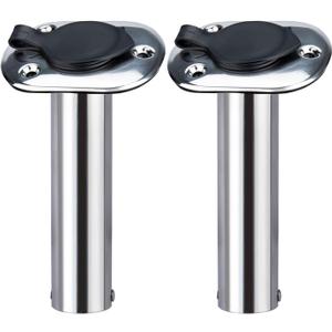 Hoffen 2Pcs Boat Stainless Steel Fishing Rod Holder Flush Mount 15/30/90 Degree with PVC Cap,Inner Tube and Gasket