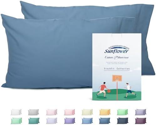 Sunflower King Pillowcases Set of 2, 100% Cotton King Pillow Cases 2, 20×40 Inches Copen Blue, Soft and Breathable