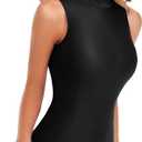 speerise Women Mock Neck Sleeveless Leotard Spandex Dance Bodysuit (Black, XL)