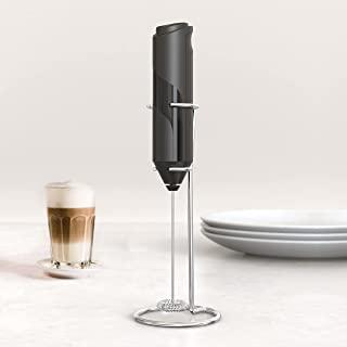Powerful Milk Frother Handheld Foam Maker, Mini Whisk Drink Mixer for Coffee, Cappuccino, Latte, Matcha, Hot Chocolate, With Stand, Black