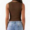 Womens Ribbed Tank Top Summer Sleeveless Button Down T Shirts Going Out Tops Cute Trendy Work Vest Casual Y2K Crop Top (Brown, S)