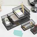 2 x Annova Mesh Stackable Drawer Cabinet and Shelf Organizer Bins Storage Basket School Office Supply Holder Tray- Set of 2 (Black, 6x12x2 Inch)