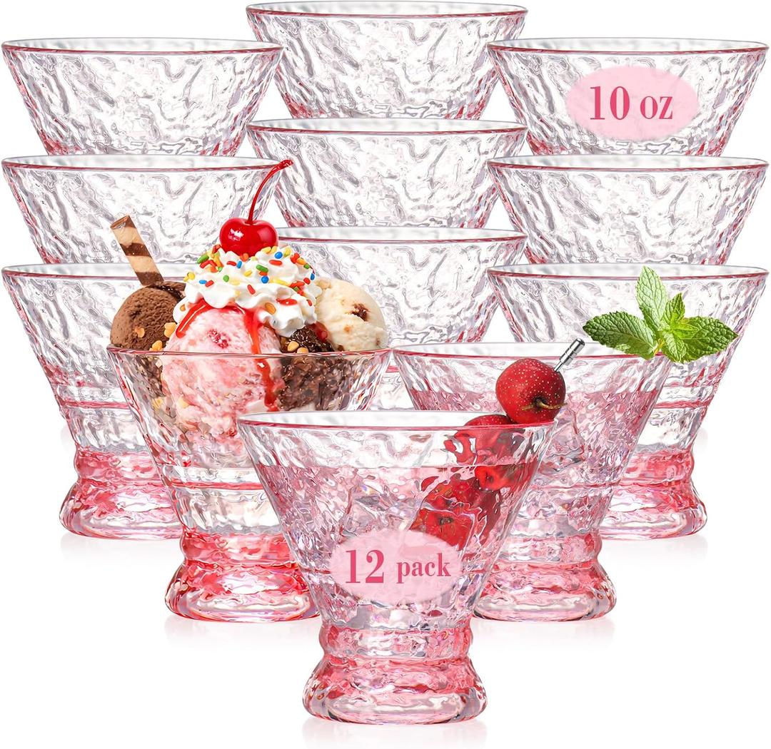 XUWAIDSGN 12 Pcs Acrylic Pink Stemless Martini Glasses 10oz Shatterproof Martini Cocktail Glasses Reusable Crystal Cocktail Glasses Vintage Cocktail Glassware Margarit Drinking Cups Coupe Glasses