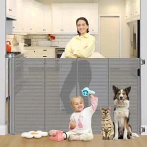 Reinforced 42" Tall X 80" Wide Retractable Baby Gate Extra Tall Cat Gate for Stairs No Sag Retractable Baby Gates for Doorways No Wrinkle Mesh Gates for Kids or Pets with Reinforced Strips, Gray