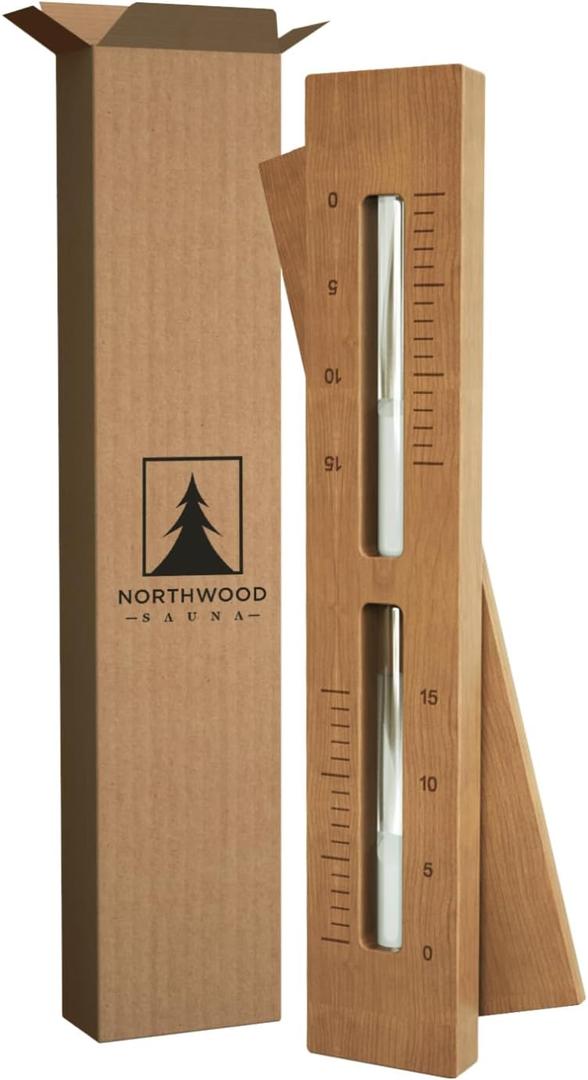 Sauna Sand Timer - Handmade from Canadian Red Cedar Wood - Wall-Mounted Rotating 15-Minute Hourglass with White Sand