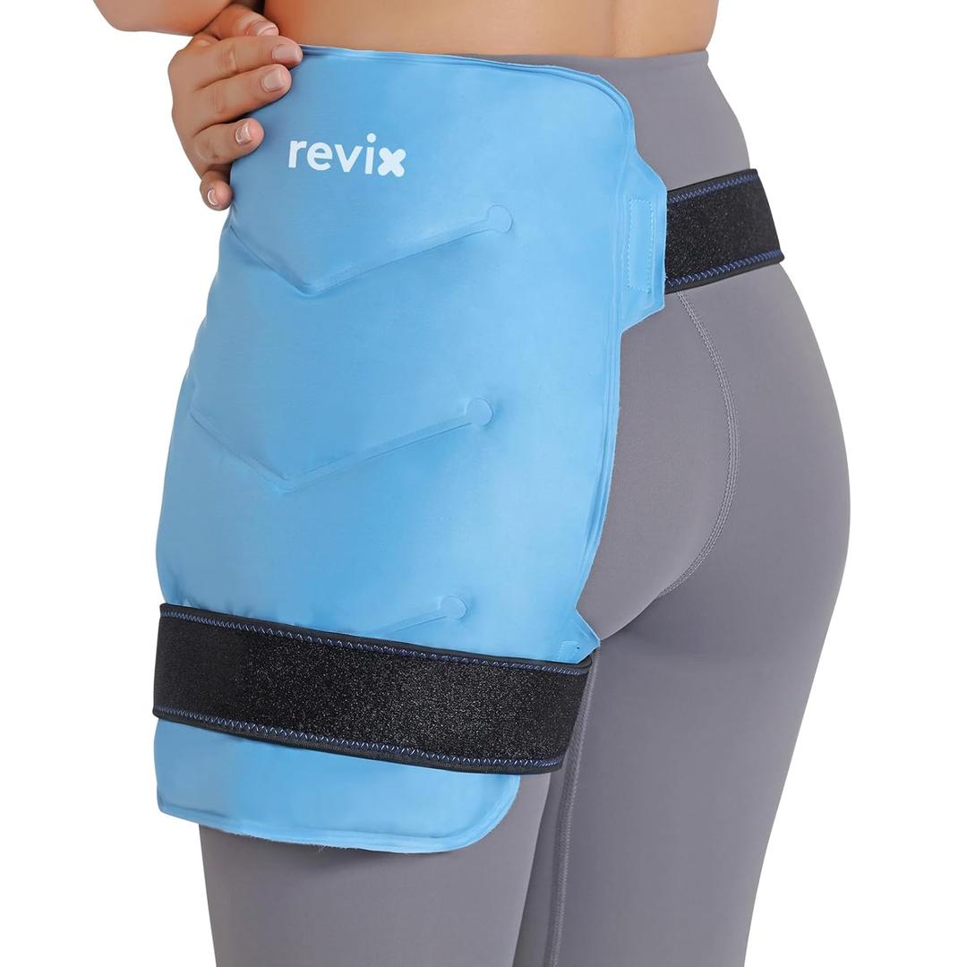 REVIX Hip Ice Pack Wrap with Straps, Reusable Gel Cold Compression for Hip Replacement, Soft Plush Lined Cold Packs for Sciatic Nerve Discomfort Relief (Blue)