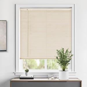 LazBlinds Cordless 1" Vinyl Mini Blinds for Indoor Windows - Light Filtering Horizontal Window Blinds & Shades, 55" W x 64" H, Beige