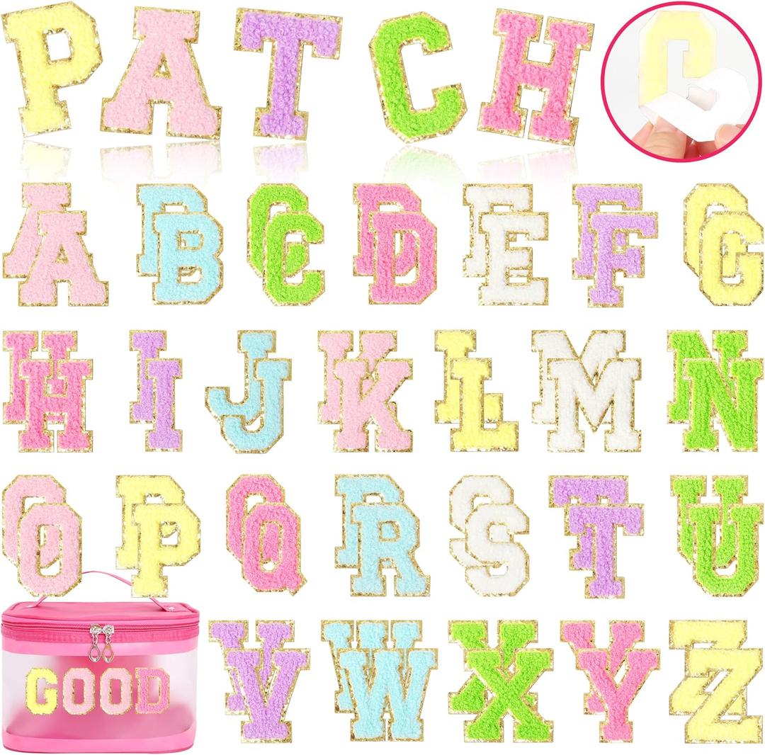 Chenille Letters Self Adhesive Patches: KINGSOW 52PCS Self-Adhesive Varsity Iron on Letter Patches Stick on Embroidered Patch for Clothing