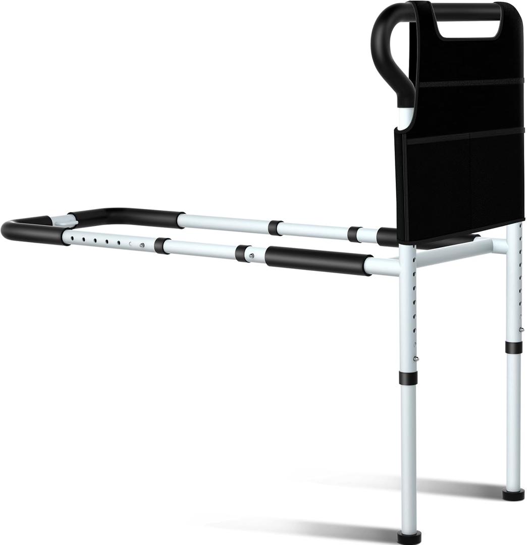 Bed Rails for Elderly Adults Safety - Adjustable Bed Cane with Non-Slip Ergonomic Handle and Storage Pocket, Stable Bed Assist Rails for Seniors Hold up to 350 Lbs, Tool-Free Assembly (Medium)