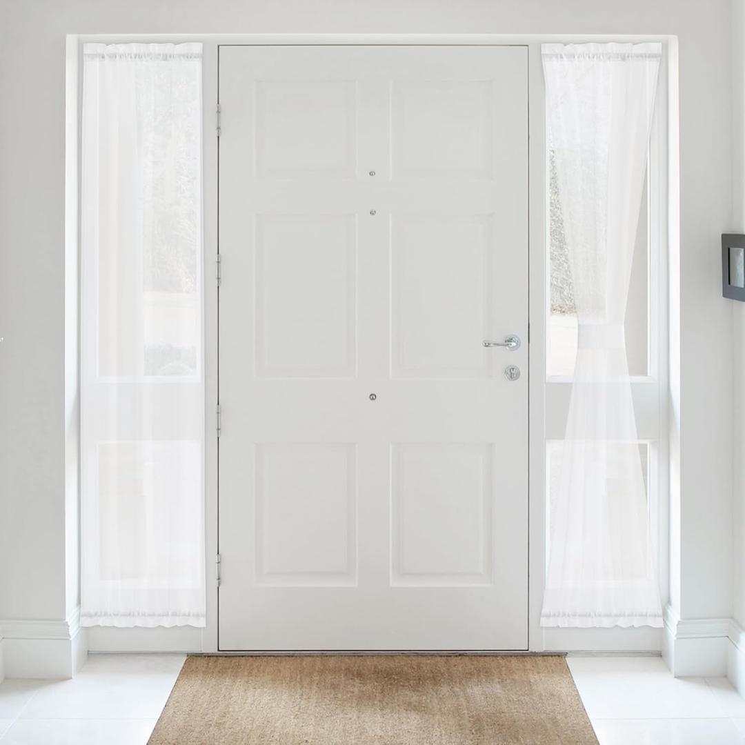 NICETOWN 2 Panels Sheer Front Door Curtains for Small Window,Dual Rod Pocket Light Filtering Curtains for Sliding Glass Door with Tieback for Kitchen Bathroom, 20" W x 72" L, White