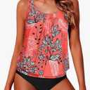 Yonique Blouson Tankini Swimsuits for Women Loose Fit Modest Two Piece Bathing Suits L