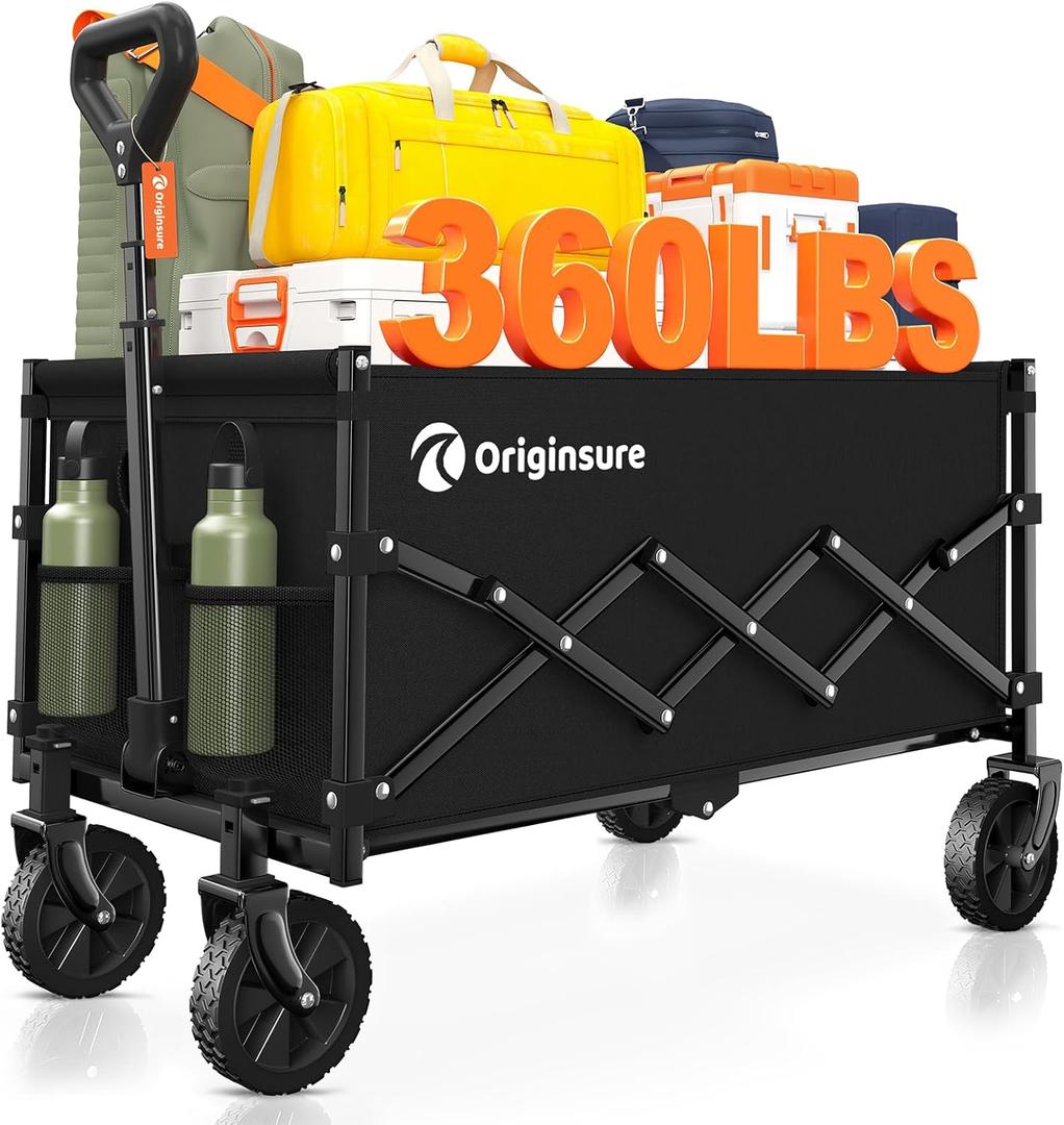 Originsure 110L Portable Collapsible Wagon Cart, 360lbs Heavy Duty, Black
All-Terrain Wheels,Solid Steel Frame,Adjustable Handle,Compact&Space-Saving,Utility for Camping,Sports,Grocery,Garden