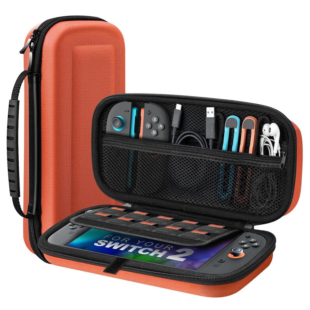 TiMOVO Carrying Case for Nintendo Switch 2 (2025), Large Capacity Protective Hard Shell Portable Travel Case Pouch for Switch 2, with 10 Game Card Slots and Pockets for Console & Accessories, Orange