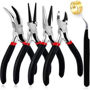 4Pcs Jewelry Pliers Set Jewelry Making Pliers Tools Kit Include Jewelry Making Needle Nose Chain Nose Round Bent Pliers Wire Cutter for Bracelet Beading Craft Jewelry Making Supplies (Black)