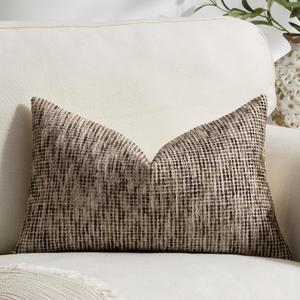 Pack of 1 Neutral Lumbar Pillow Covers 14x24 Boho Textured Dots Stripe Chenille Rectangular Decorative Throw Pillow Cases Accents for Living Room Couch Bed Farmhouse Home Decor, Chocolate Brwon