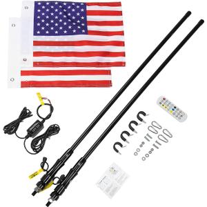 KEMIMOTO 2pc 3ft Whip Lights for Side by Side, LED Whip Lights for UTV ATV Boat Offroad, RF Remote Control Compatible with Polaris RZR Can-Am Maverick X3 Sportsman Outlander (3 ft)